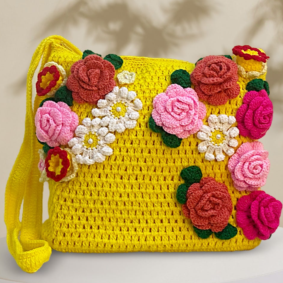 VOLUME 1: Yellow crochet bag cross the body