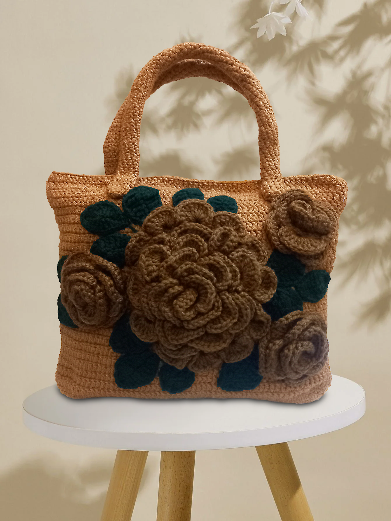 LIGHT BROWN WITH BIG CROCHET FLOWER