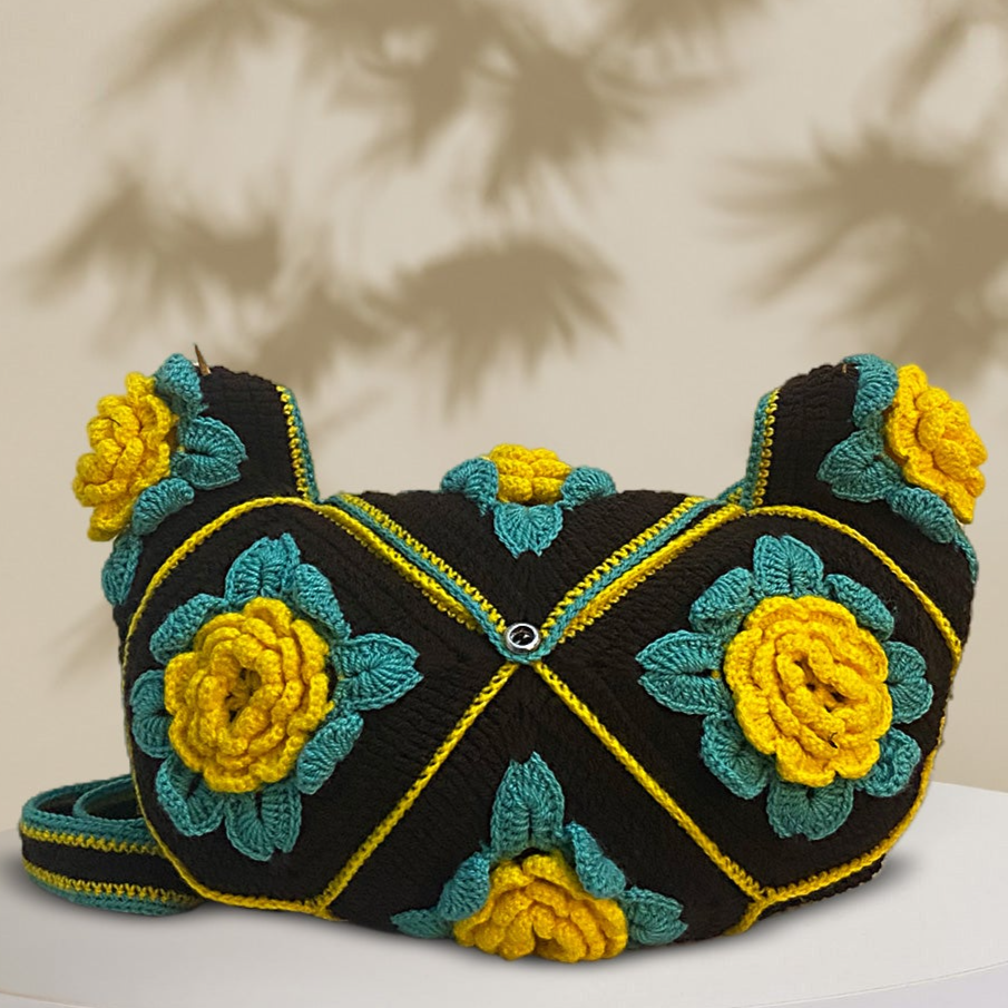 VOLUME 1: Dark brown with ferozi and yellow flowers