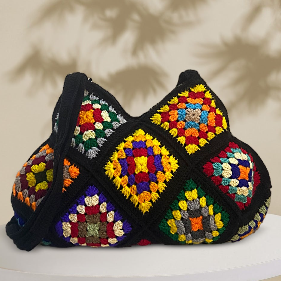 VOLUME 1: Black beautiful crochet bag with different patterns