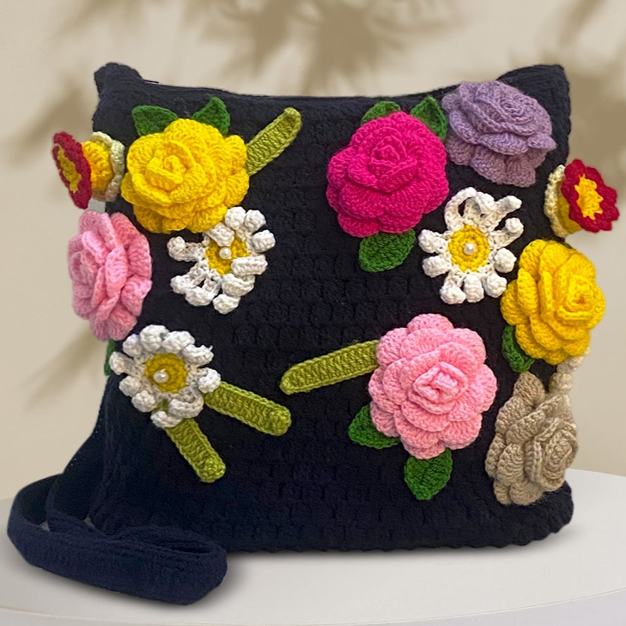 VOLUME 1: Black crochet floral pattern