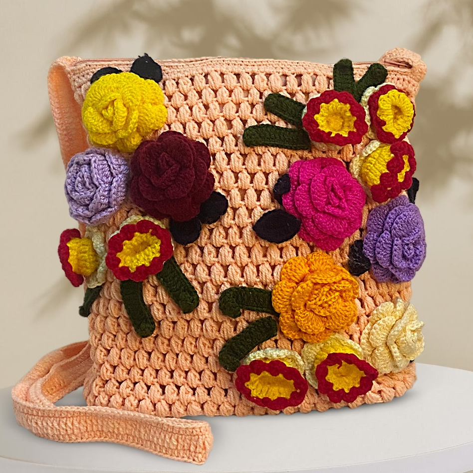 VOLUME 1: Peach bag with floral crochet