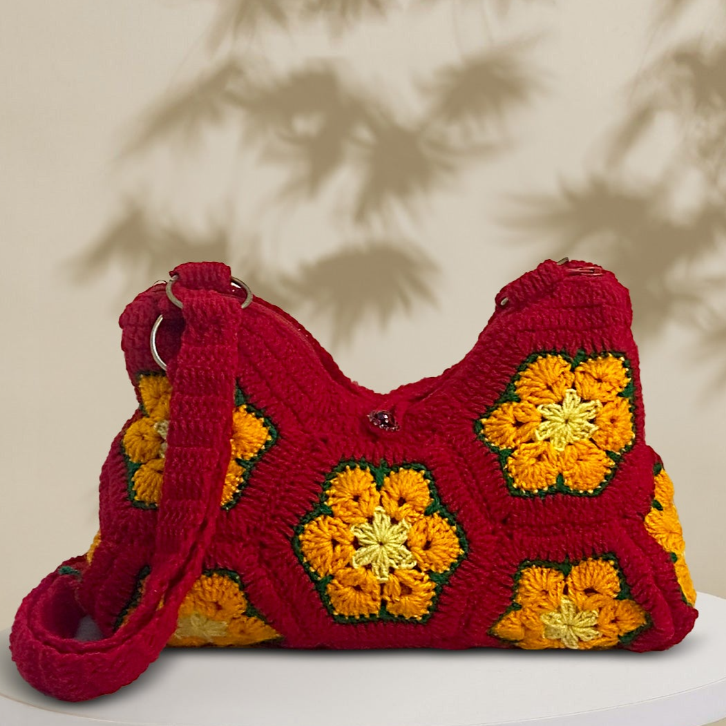 VOLUME 1: Red crochet small bag with beautiful patterns
