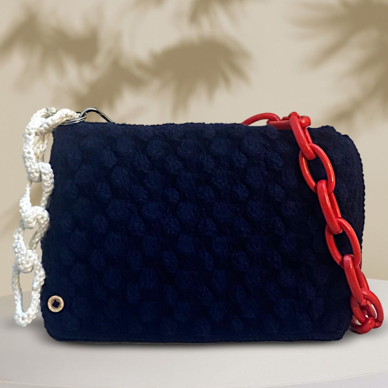 VOLUME 1: Navy blue crochet small hand bag