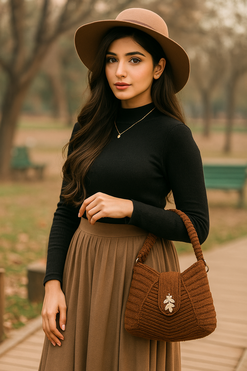 beautiful crochet brown bag