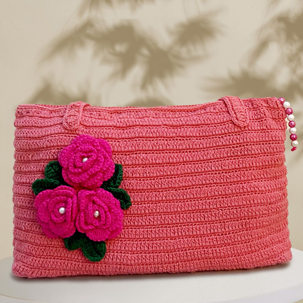 VOLUME 1:  Floral pink crochet bag