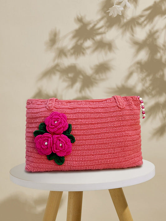 VOLUME 1:  Floral pink crochet bag