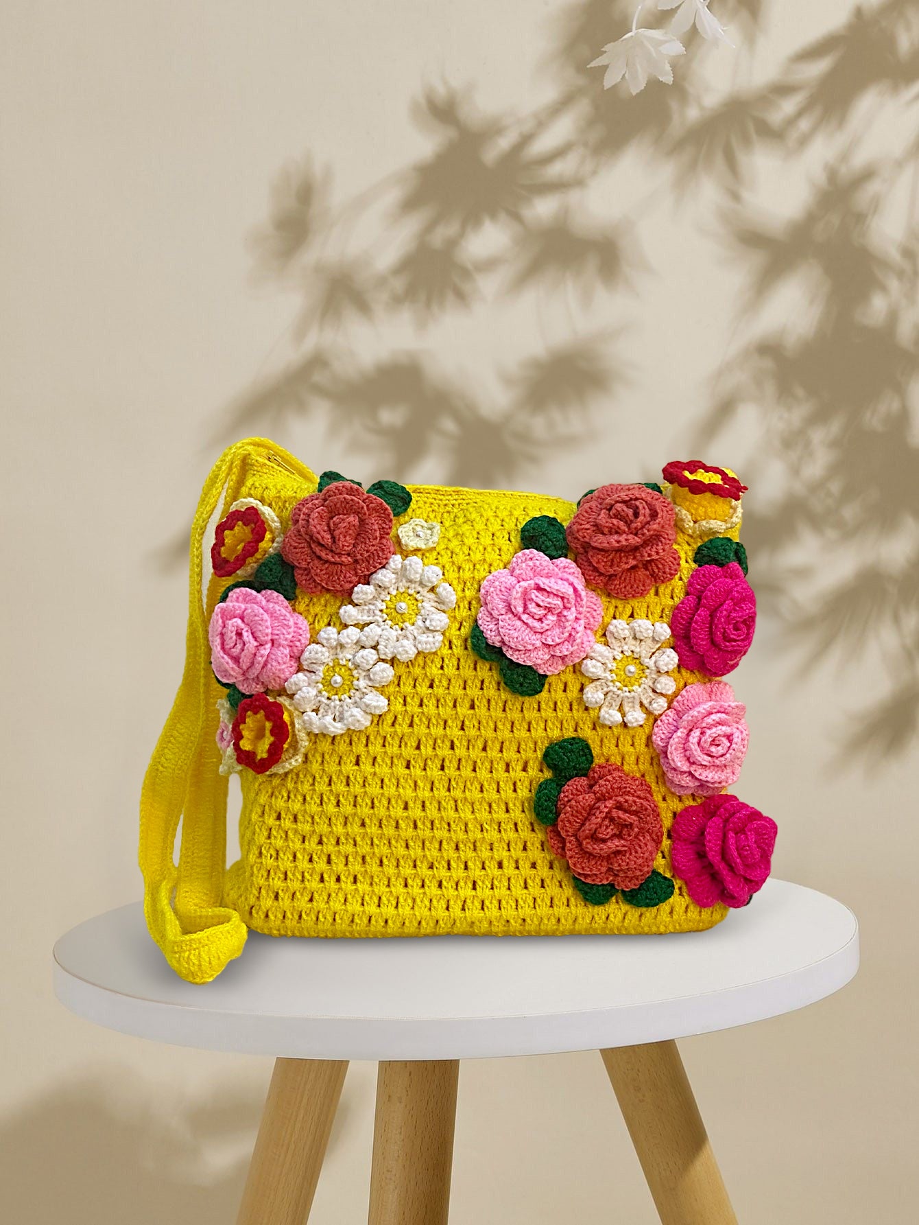 VOLUME 1:    Yellow crochet bag cross the body