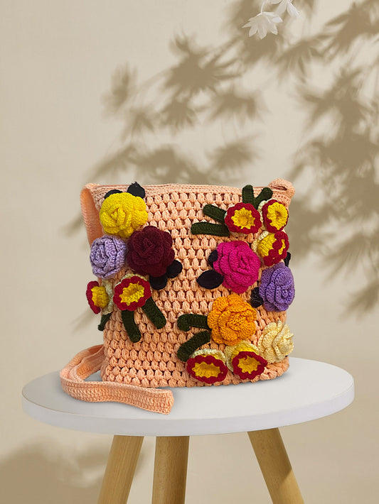 VOLUME 1: Peach bag with floral crochet