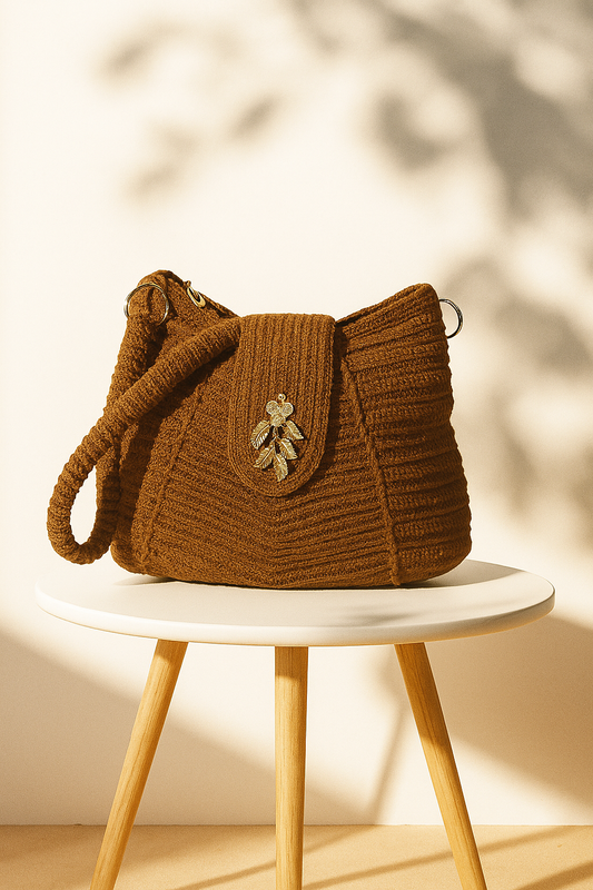 beautiful crochet brown bag