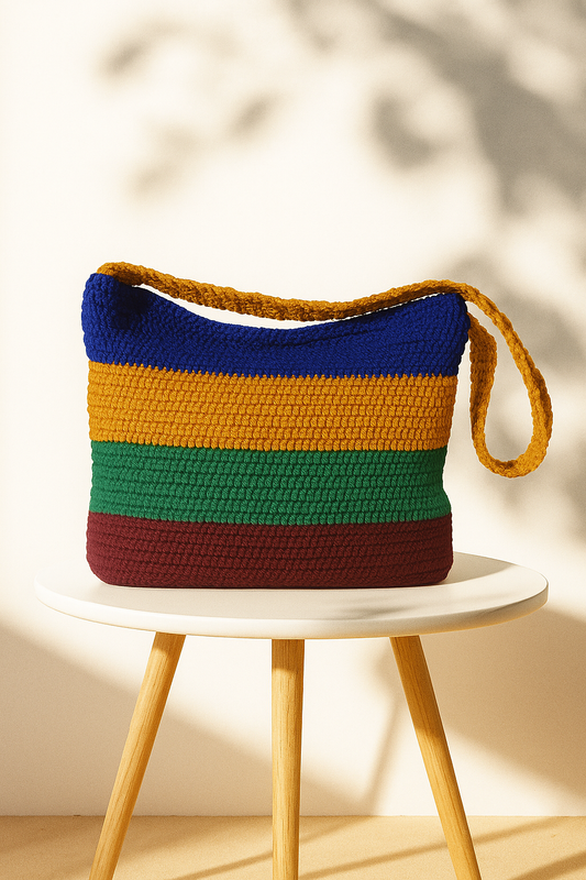 Four colour crochet bag