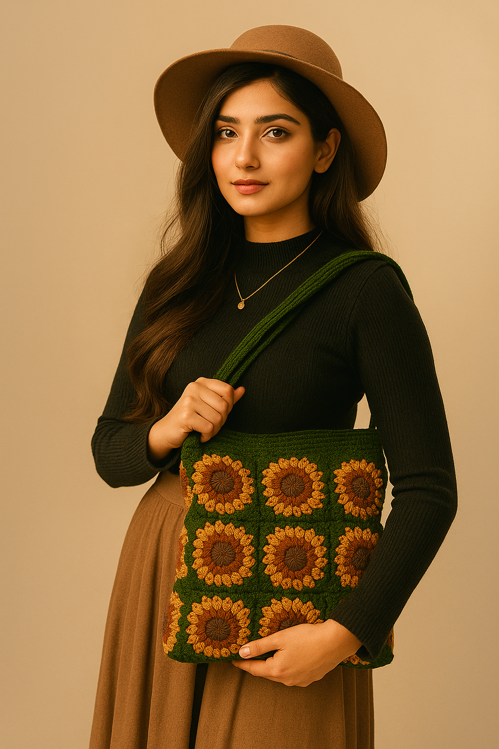 dark green with crochet pattern