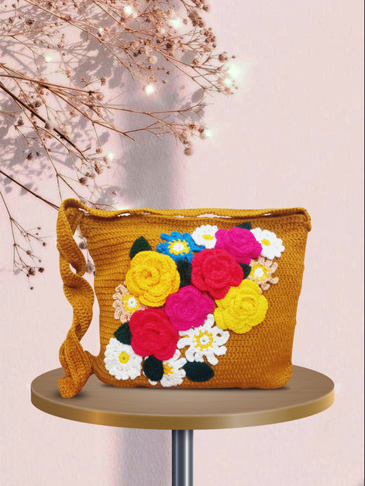 Floral crochet bag