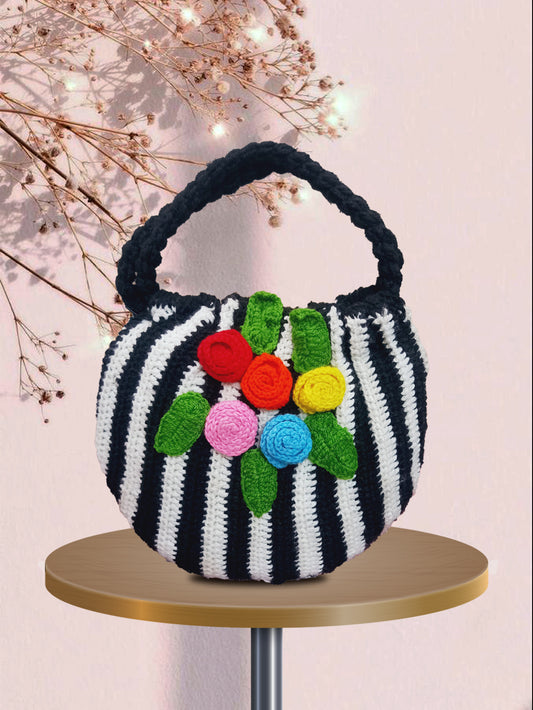 Black and white crochet bag