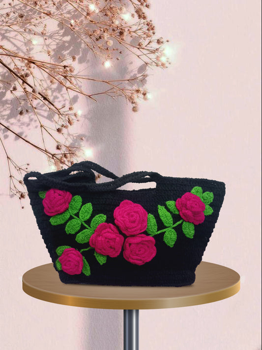 black with shoking pink flowers