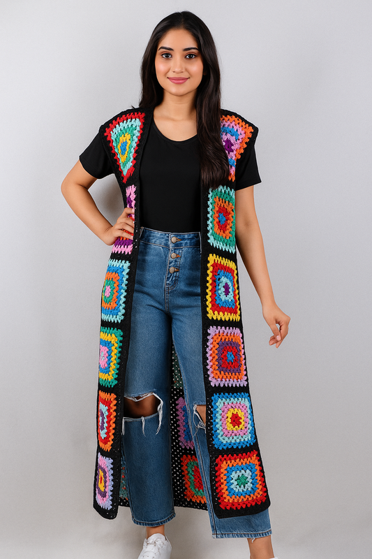 Long 42 inches crochet cardigan